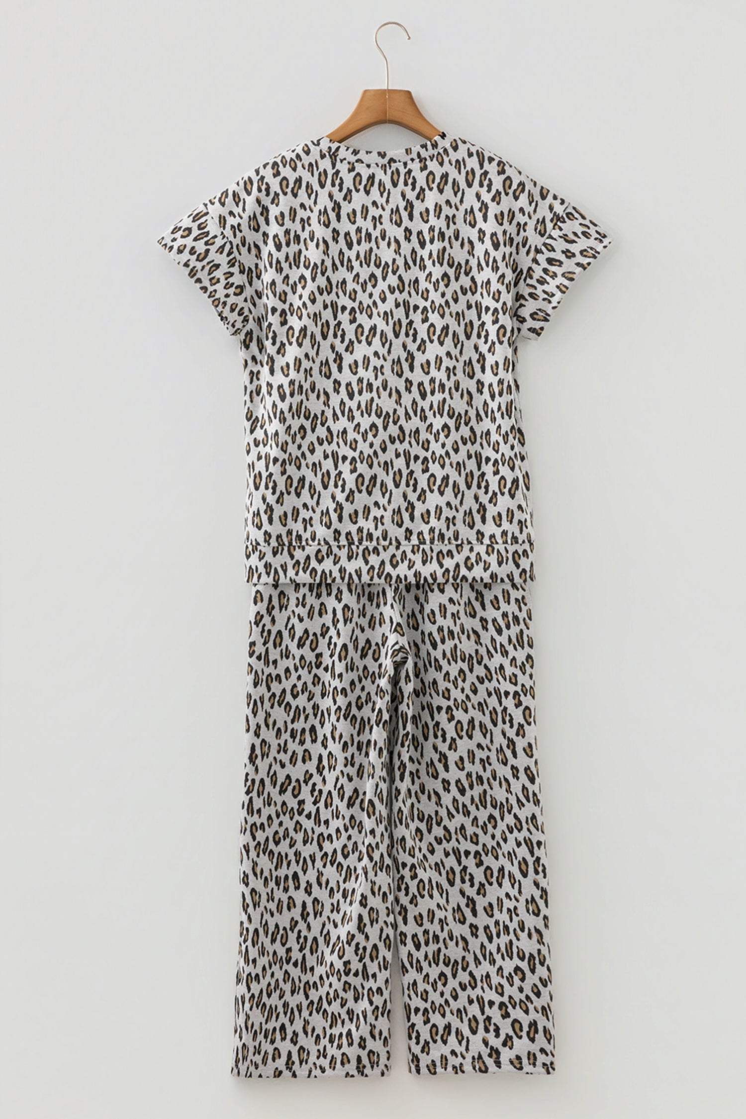 Leopard Print Casual Tee and Pants Co-ord Set - Two Piece Sets/Pant Sets