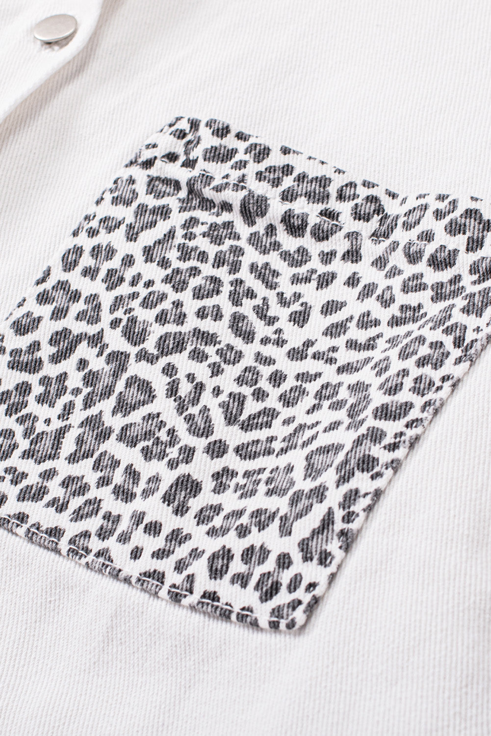 White Contrast Leopard Denim Jacket eAura