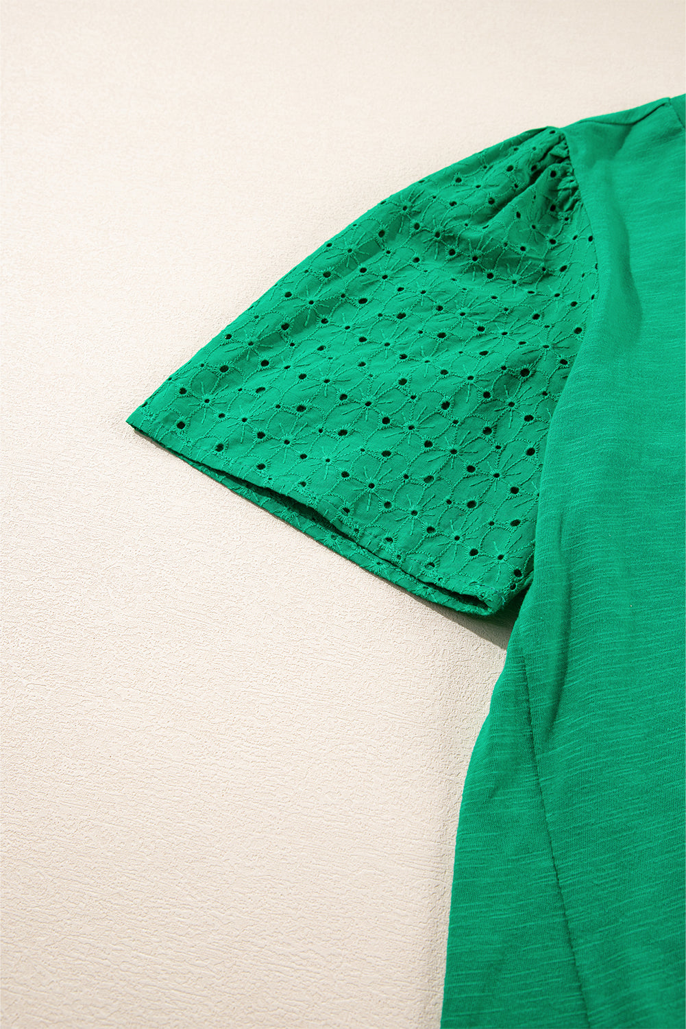 Bright Green Eyelet Embroidered Patchwork Shift Top - Tops/Tops & Tees