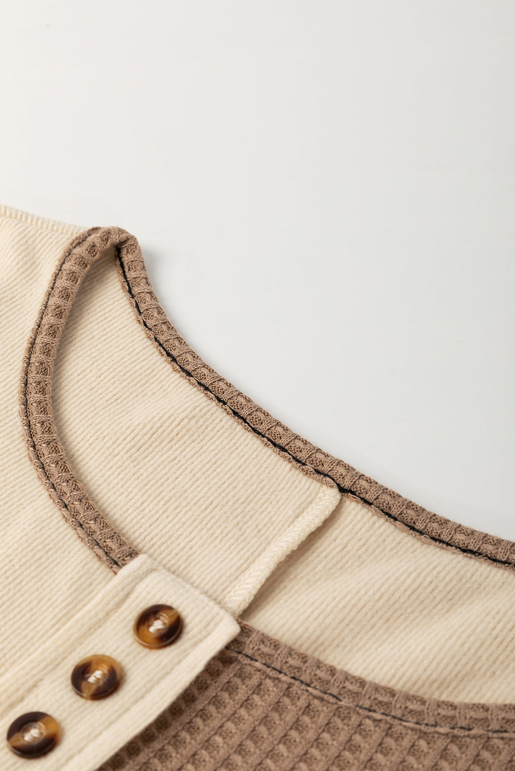Waffle Stitch Detail Long Sleeve Boxy Top - eAura