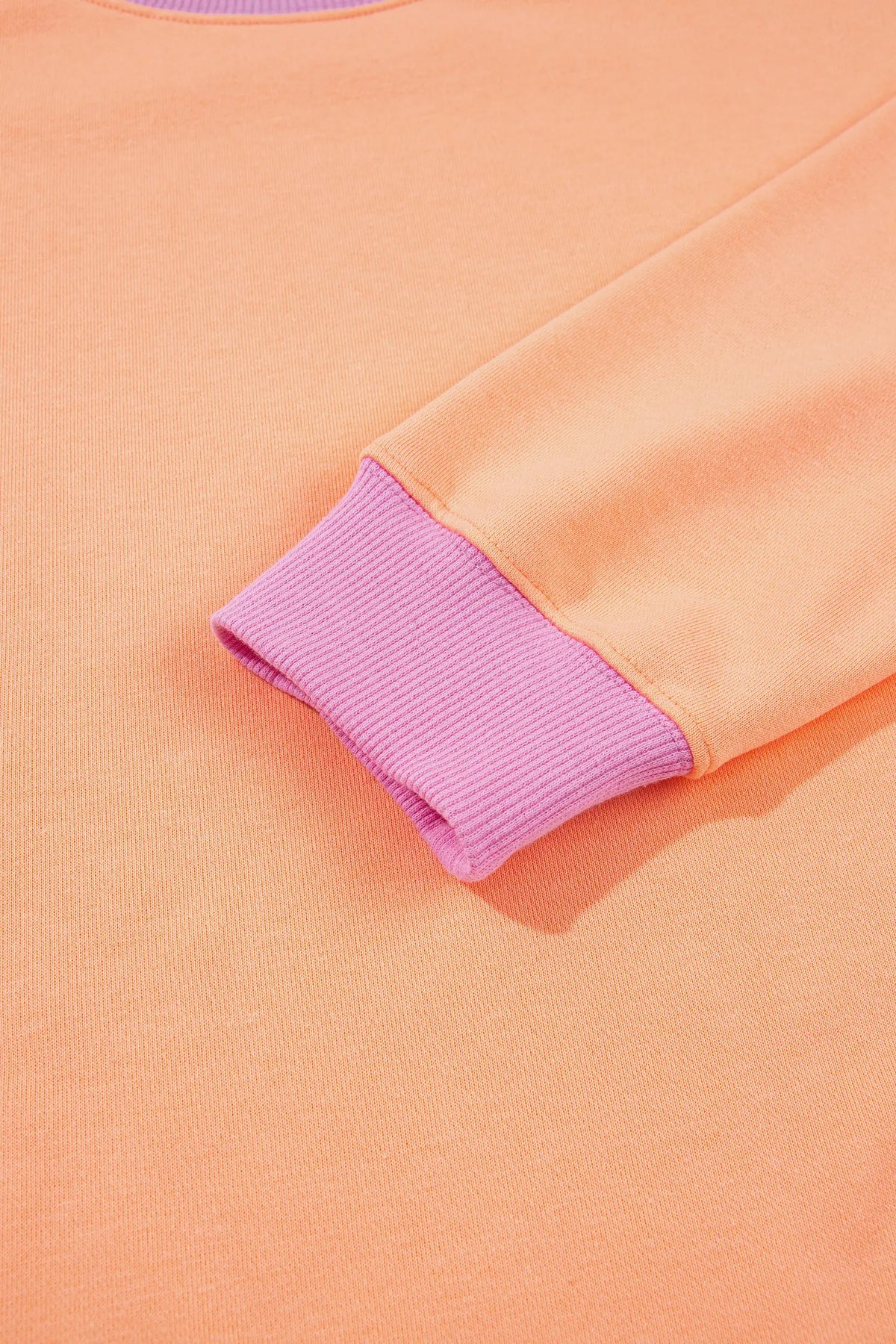 Colourblock Trim Crewneck Long Sleeve Pullover Sweatshirt – Pink