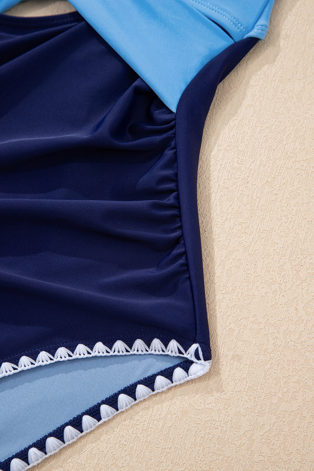 Beau Blue Ric Rac Trim Contrasted Patchwork Cutout One Piece Swimsuit eAura