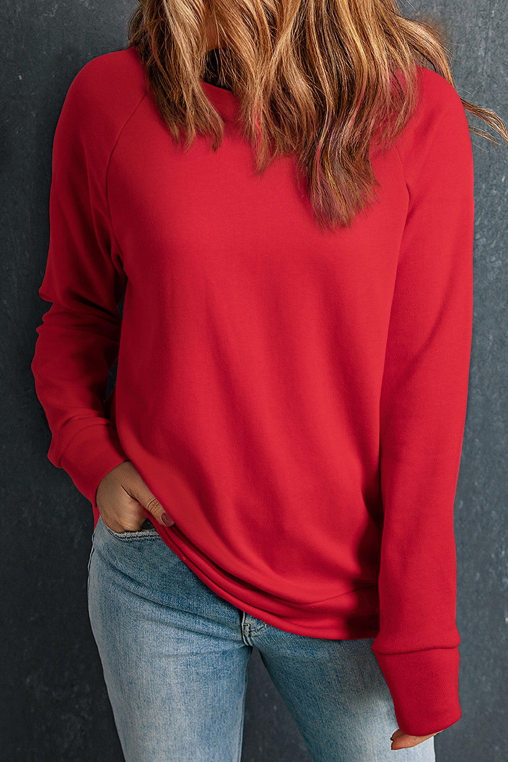 Green Solid Round Neck Raglan Sleeve Sweatshirt eAura