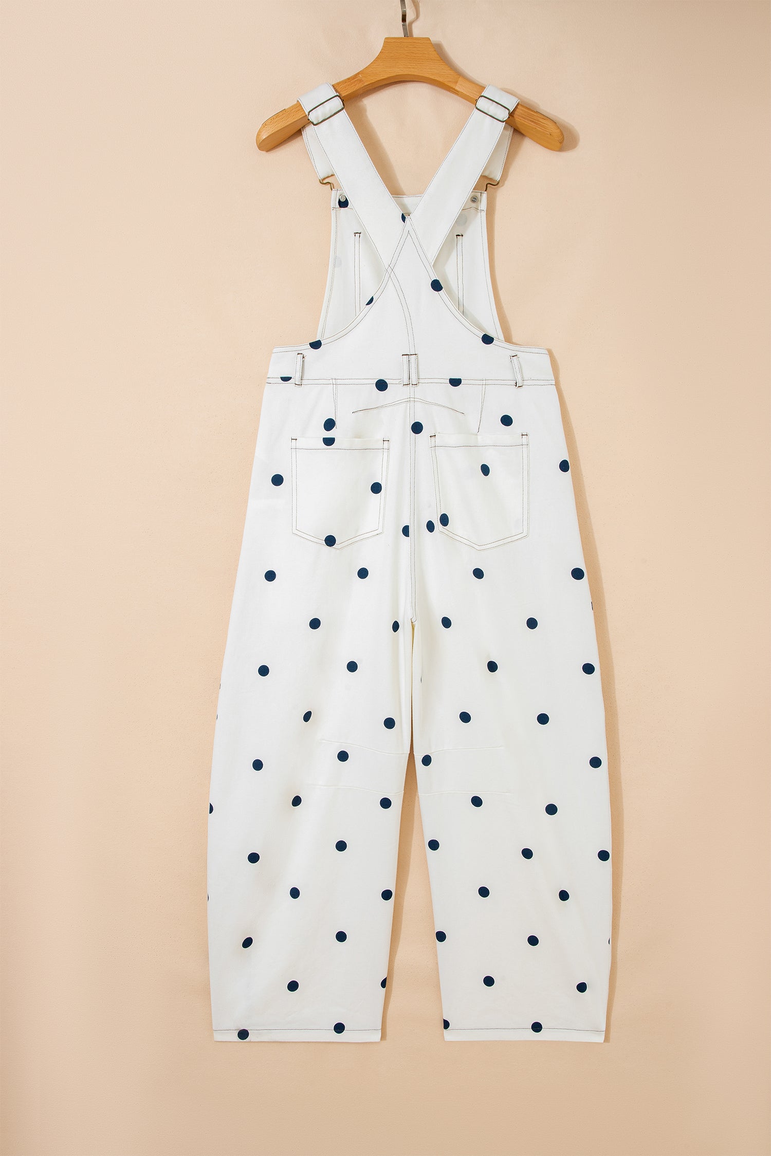Polka Dot Print Bib Pocket Denim Barrel Overalls