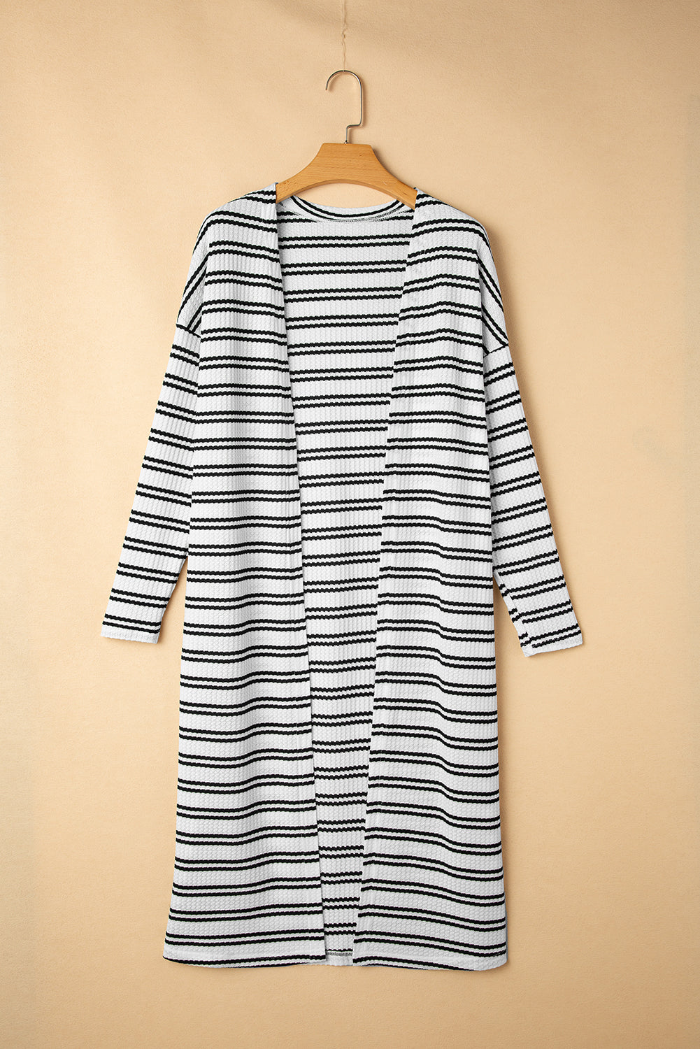 Black Stripe Print Open Front Duster Cardigan eAura