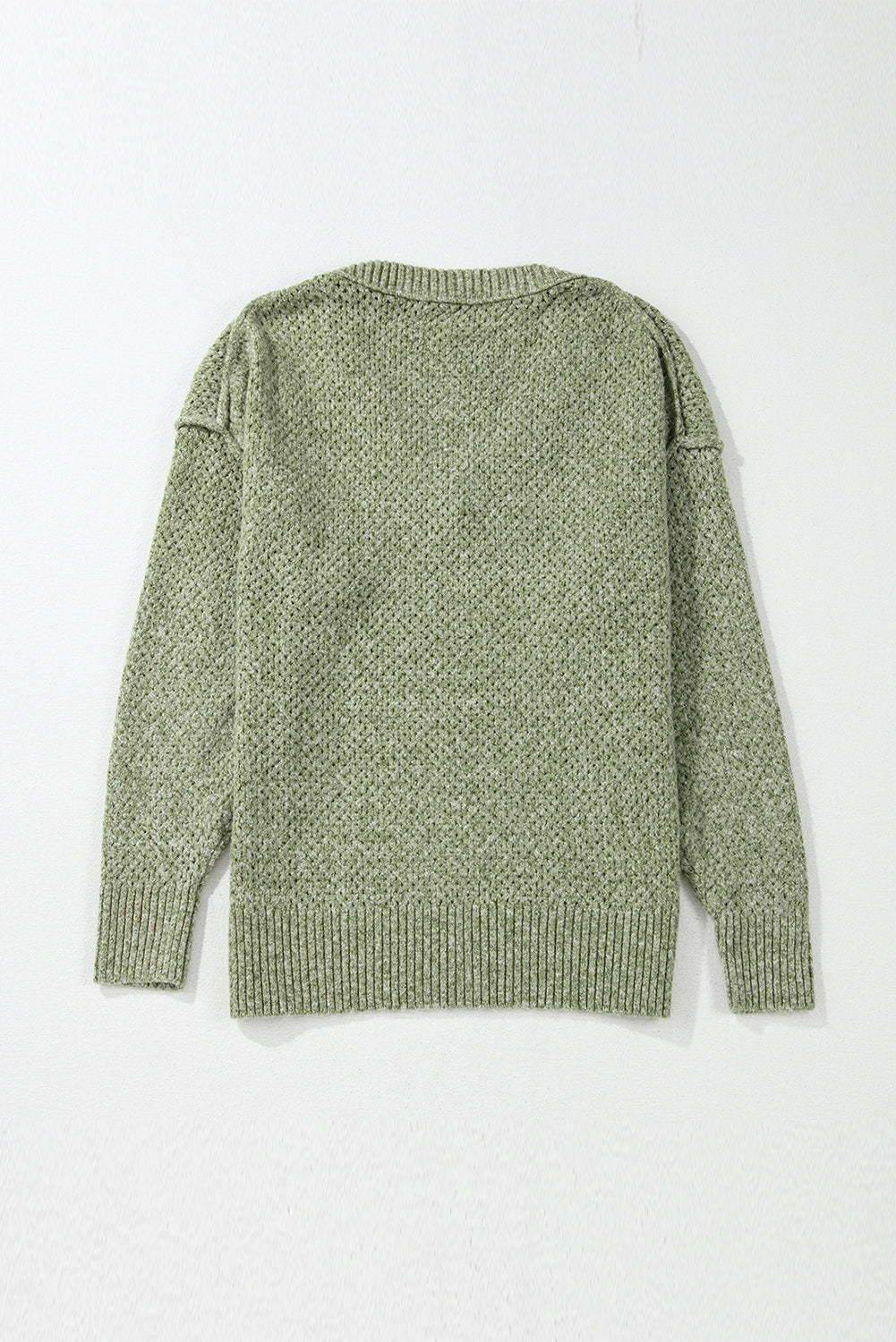 Jungle Green Loose Eyelet V Neck Drop Shoulder Sweater eAura