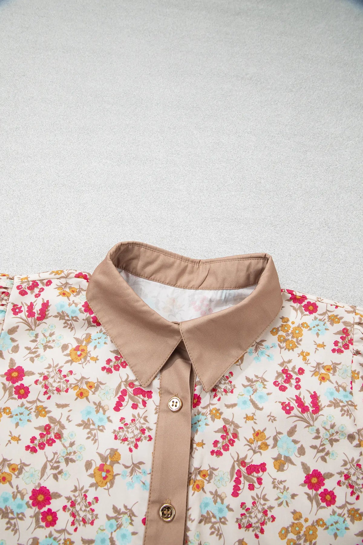 Floral Print Colour Block Trim Button Down 3/4 Sleeve Belted Mini Dress – Orange