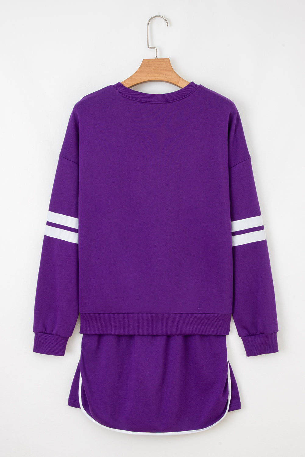 Varsity Stripe Detail Drop Shoulder Pullover Mini Skort Co-ord Set - eAura