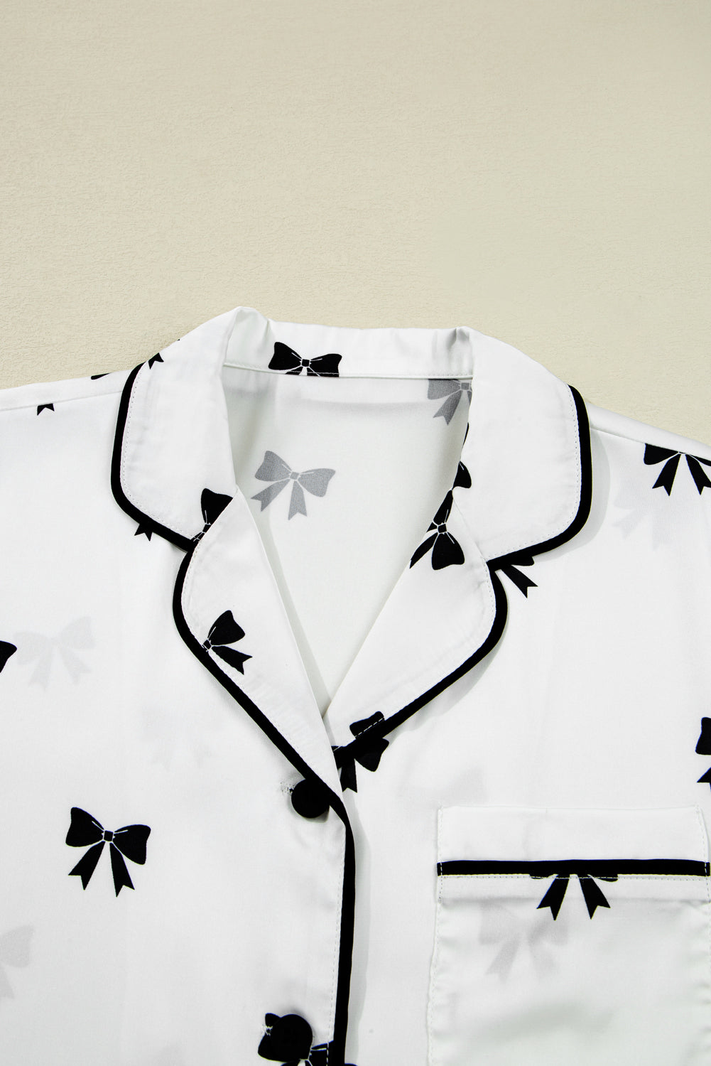 White Bows Print Two Piece Pyjama Set - eAura