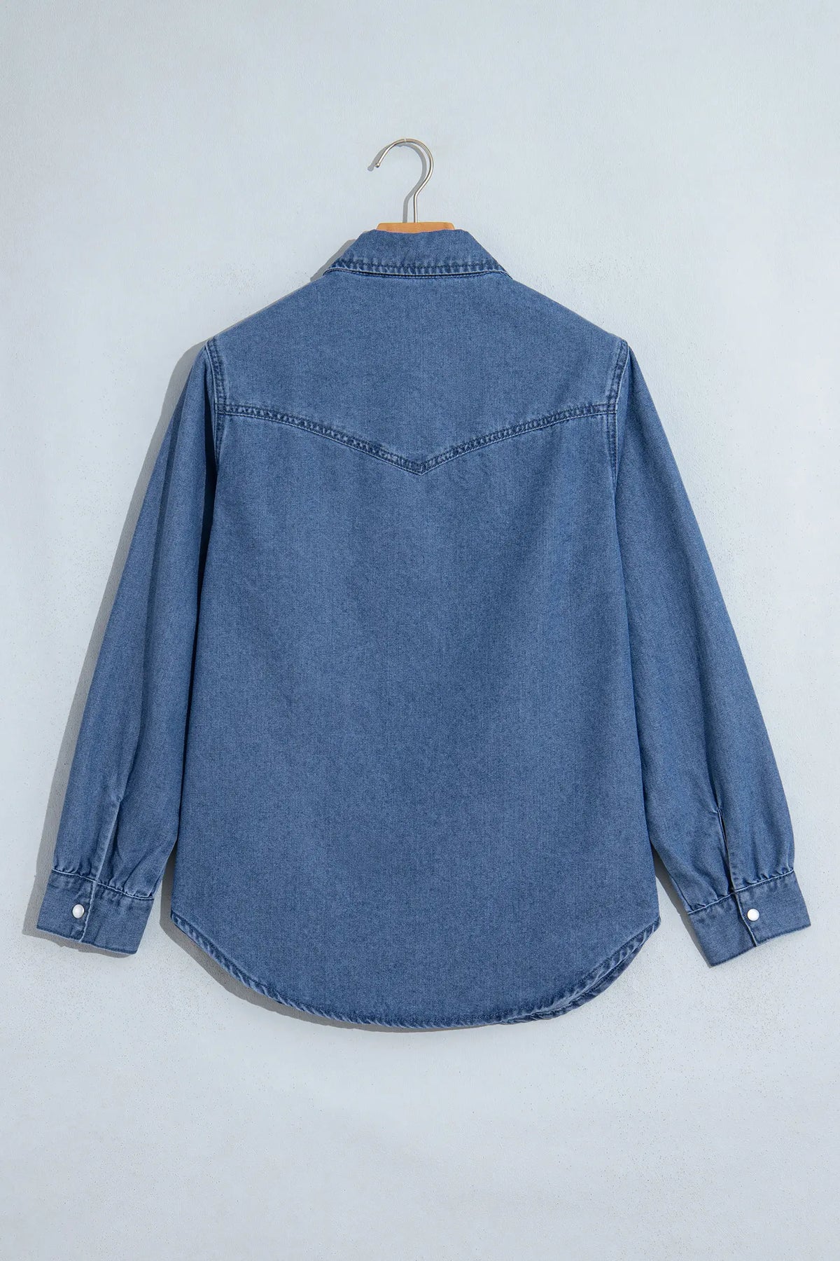 Western Embroidered Collar Long Sleeve Denim Shirt – Dusk Blue