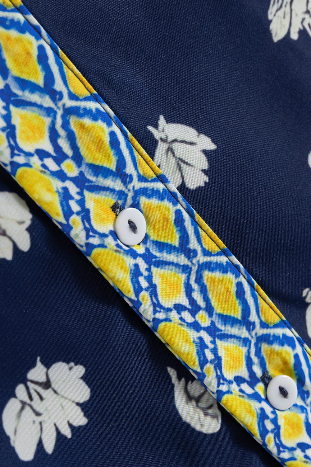 Blue Floral Print Half Sleeve Contrast Trim V Neck Blouse Dear-Lover Dropshipping