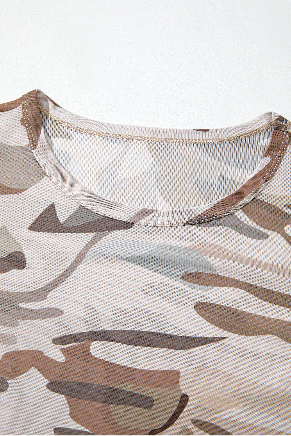 Camouflage Print Mesh Long Sleeve Top eAura