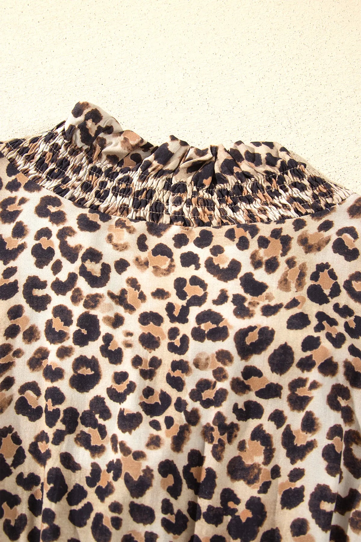 Leopard Print V Neck Long Sleeve Gathered Waist Plus Size Dress – Brown