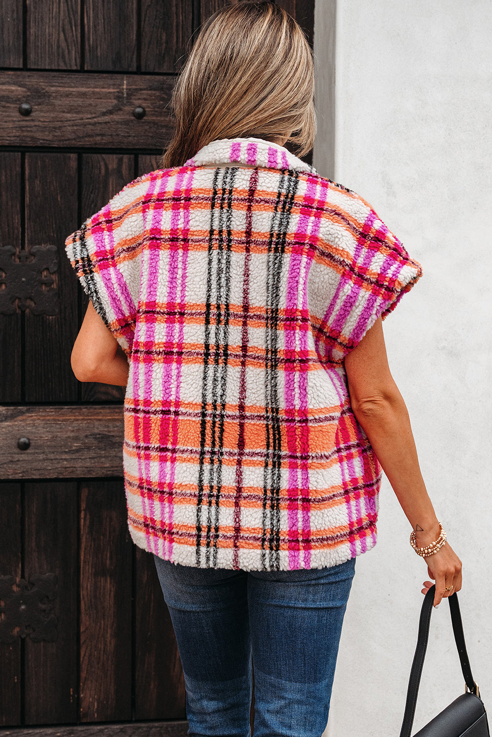 Rose Sherpa Plaid Jacket Gilet eAura