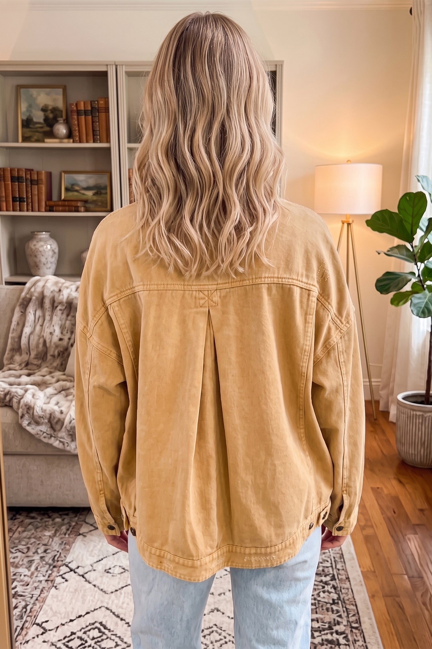Metal Button Front Long Sleeve Collar Denim Jacket – Honey Gold