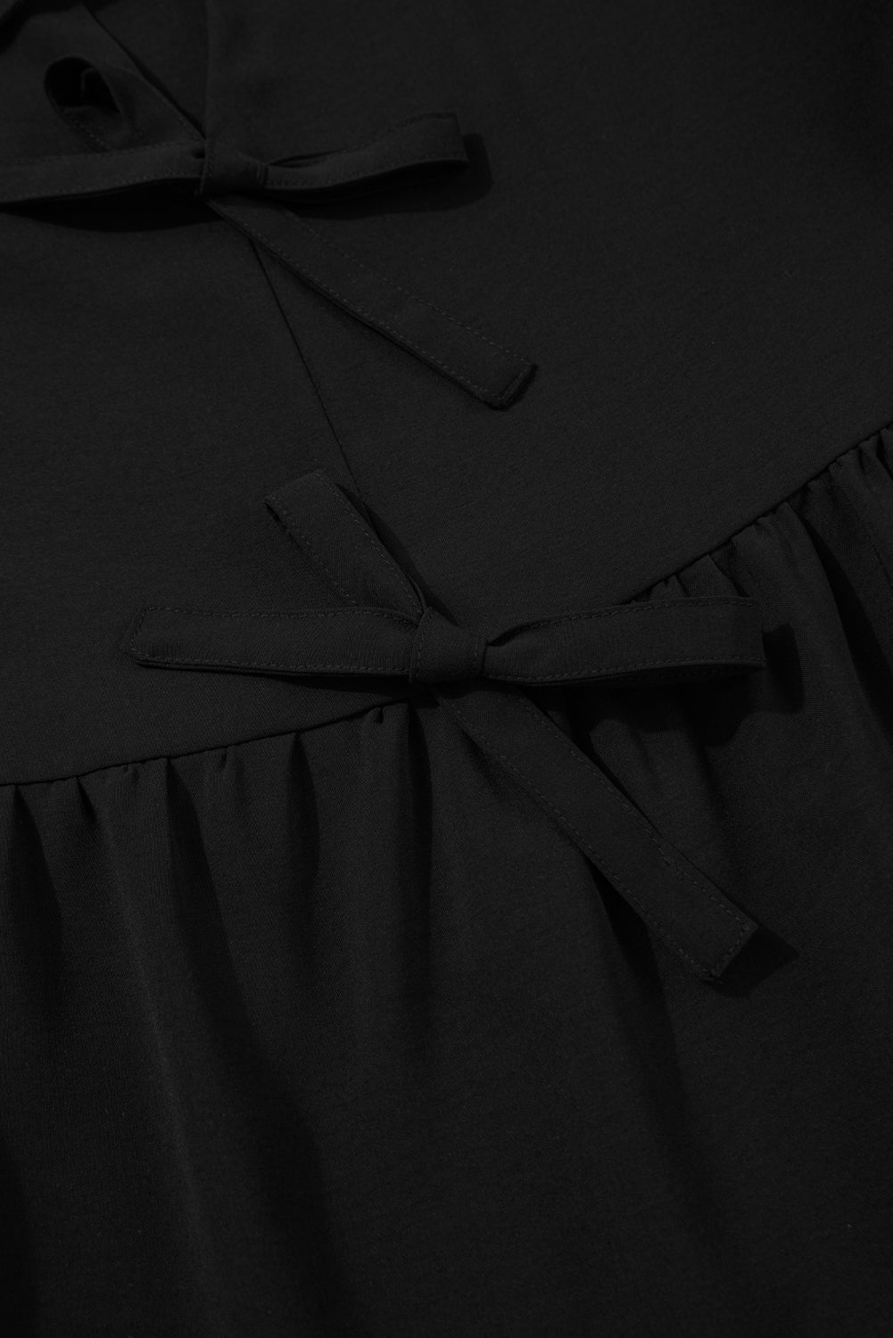 Black Puff Sleeve Bowknot Front Peplum Blouse eAura
