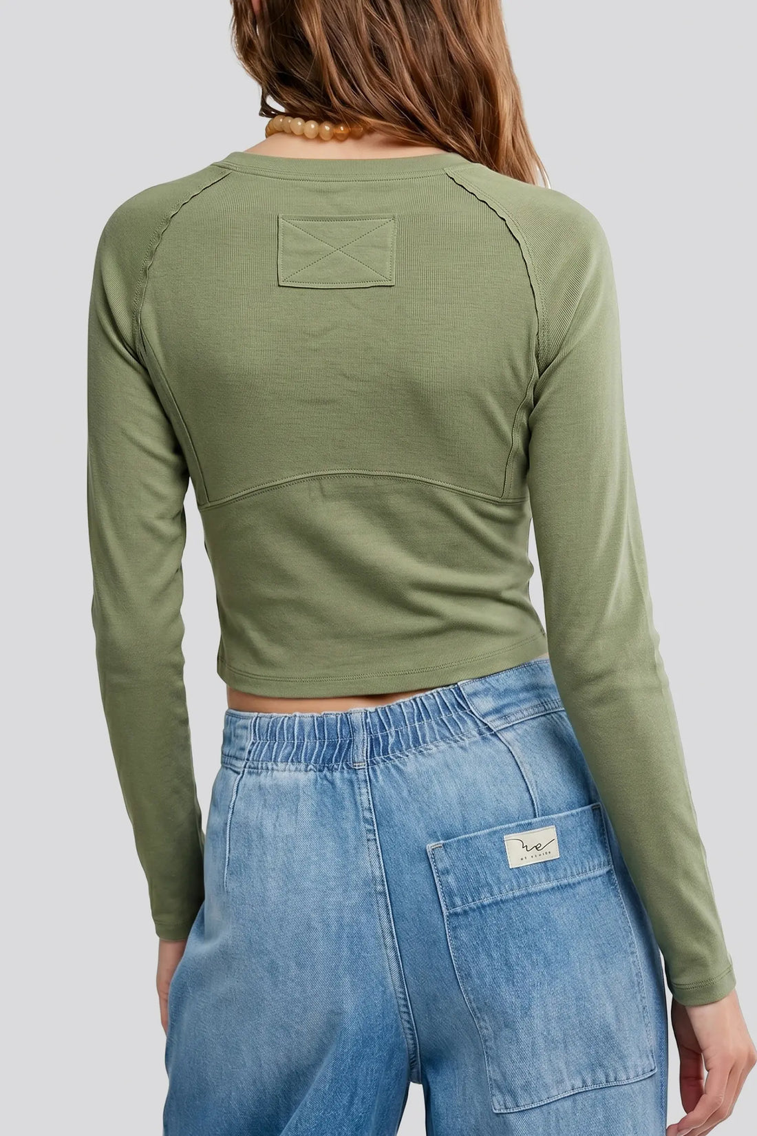 Round Neck Panel Long Sleeve Top