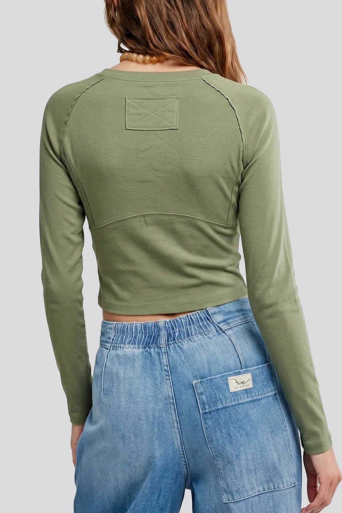 Round Neck Panel Long Sleeve Top