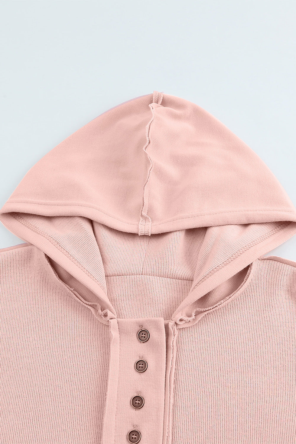 Pink Casual Button Solid Patchwork Trim Hoodie eAura
