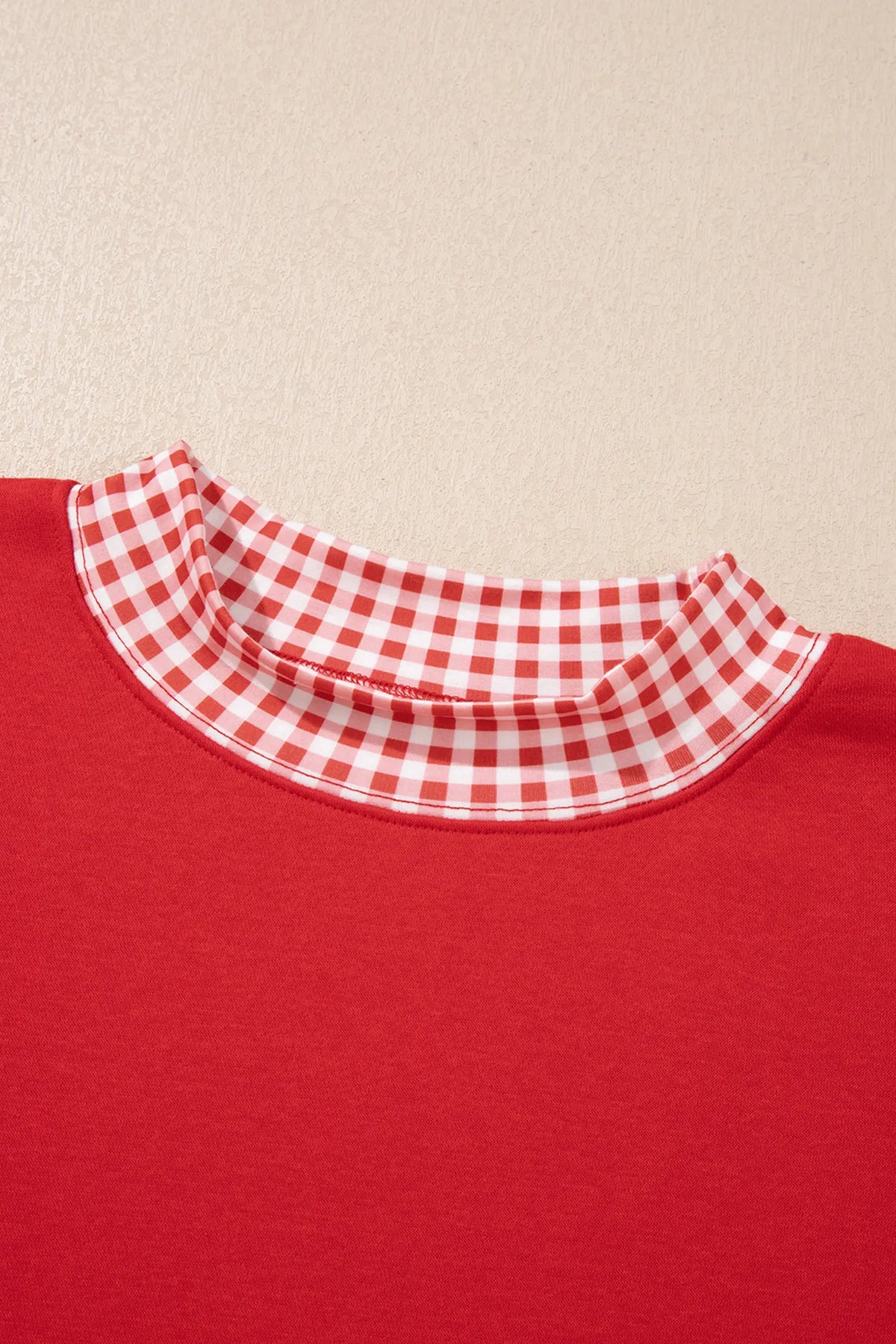 Gingham Trim Baggy Pullover 2pcs Short Set – Fiery Red