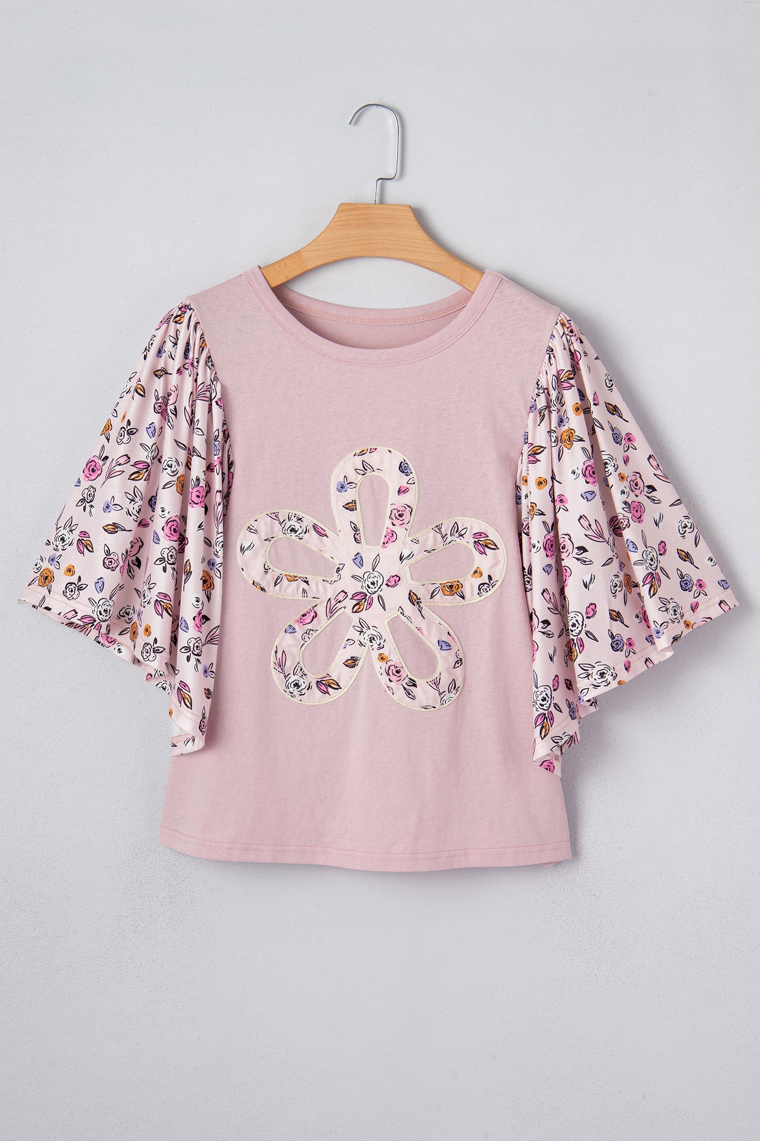 Floral Patchwork Flowy Half Sleeve Blouse – Pink