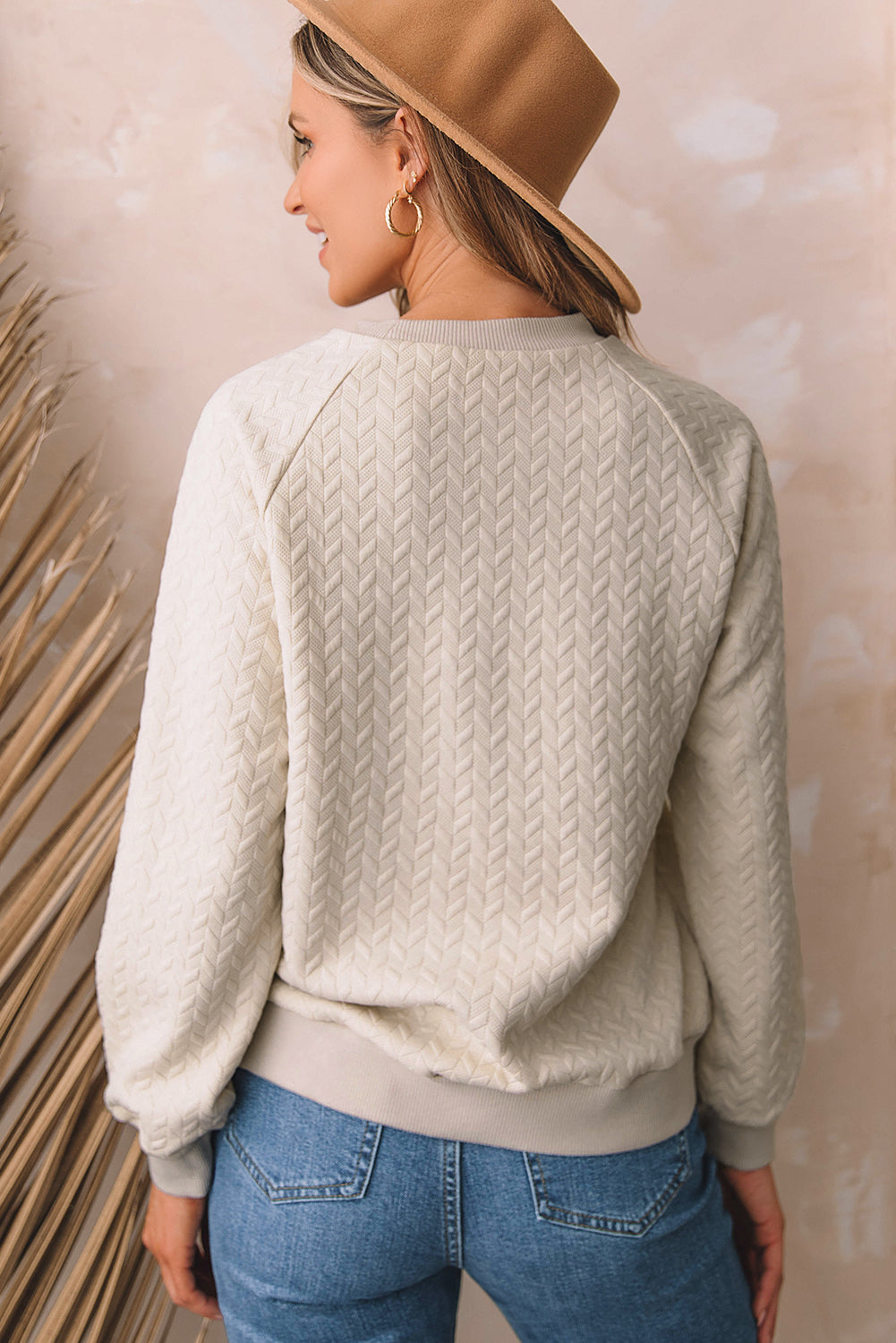 Chestnut Solid Textured Raglan Sleeve Pullover Sweatshirt eAura