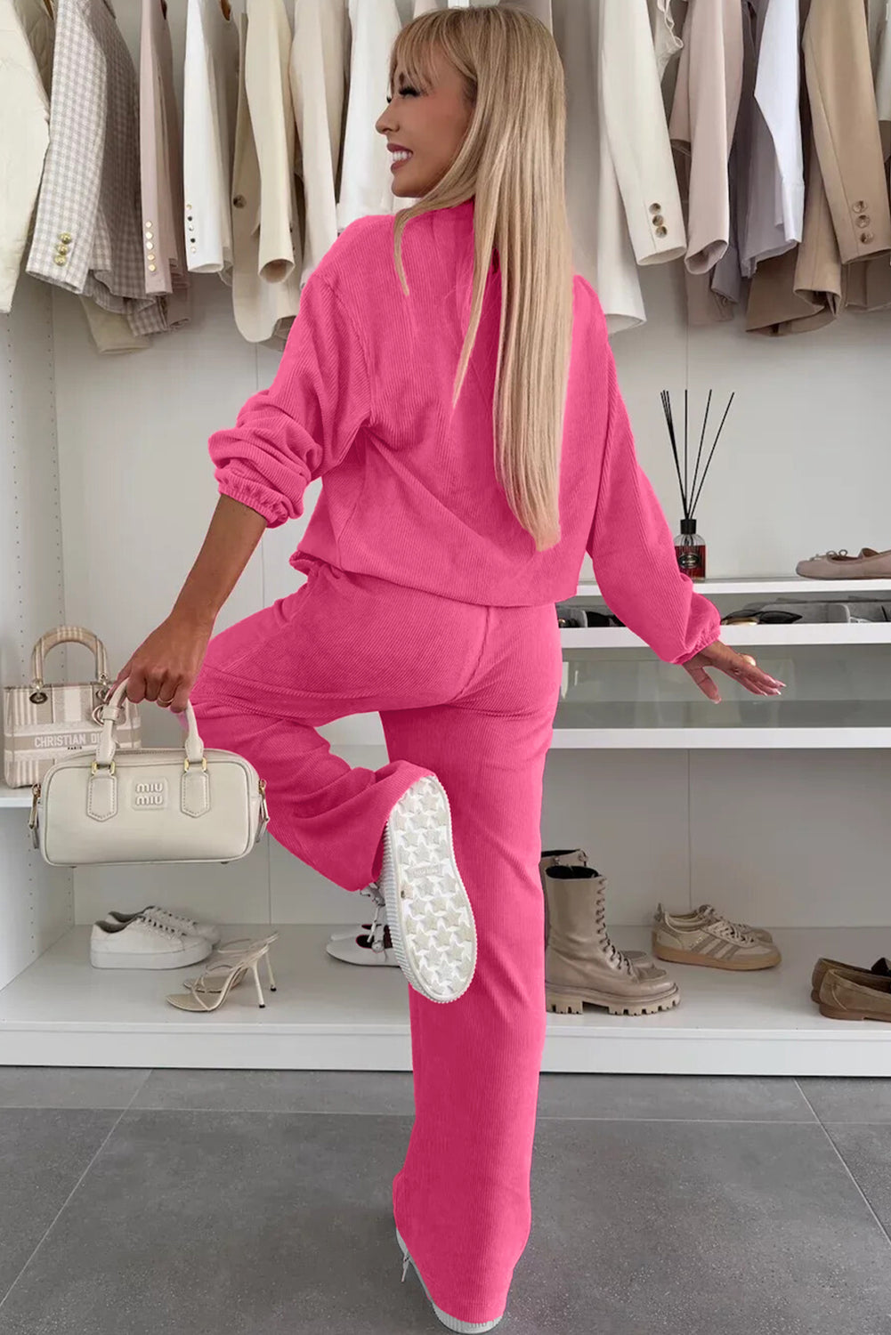 Peach Blossom Half Button Pullover Drawstring Pants Solid Color Corduroy 2pcs Outfit Dear-Lover Dropshipping