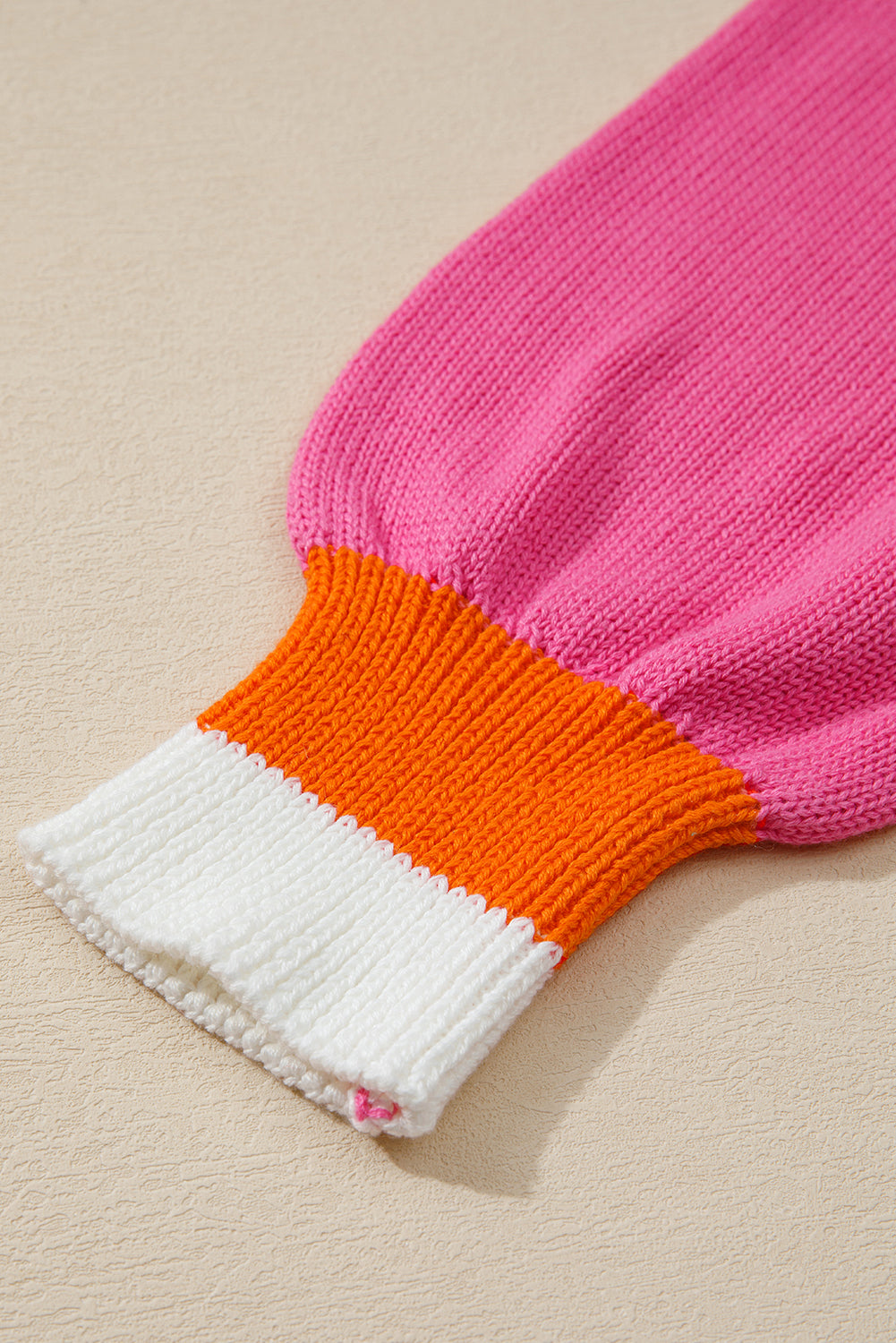 Contrast Crew Neck Pearled Decor Knit Sweater - eAura