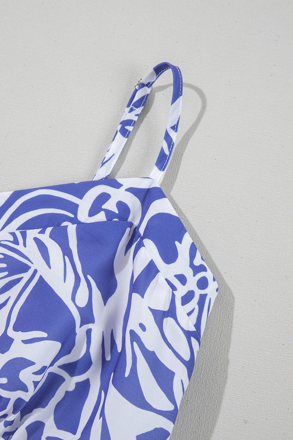 Sky Blue Floral Print Spaghetti Strap High Waist Maxi Dress eAura