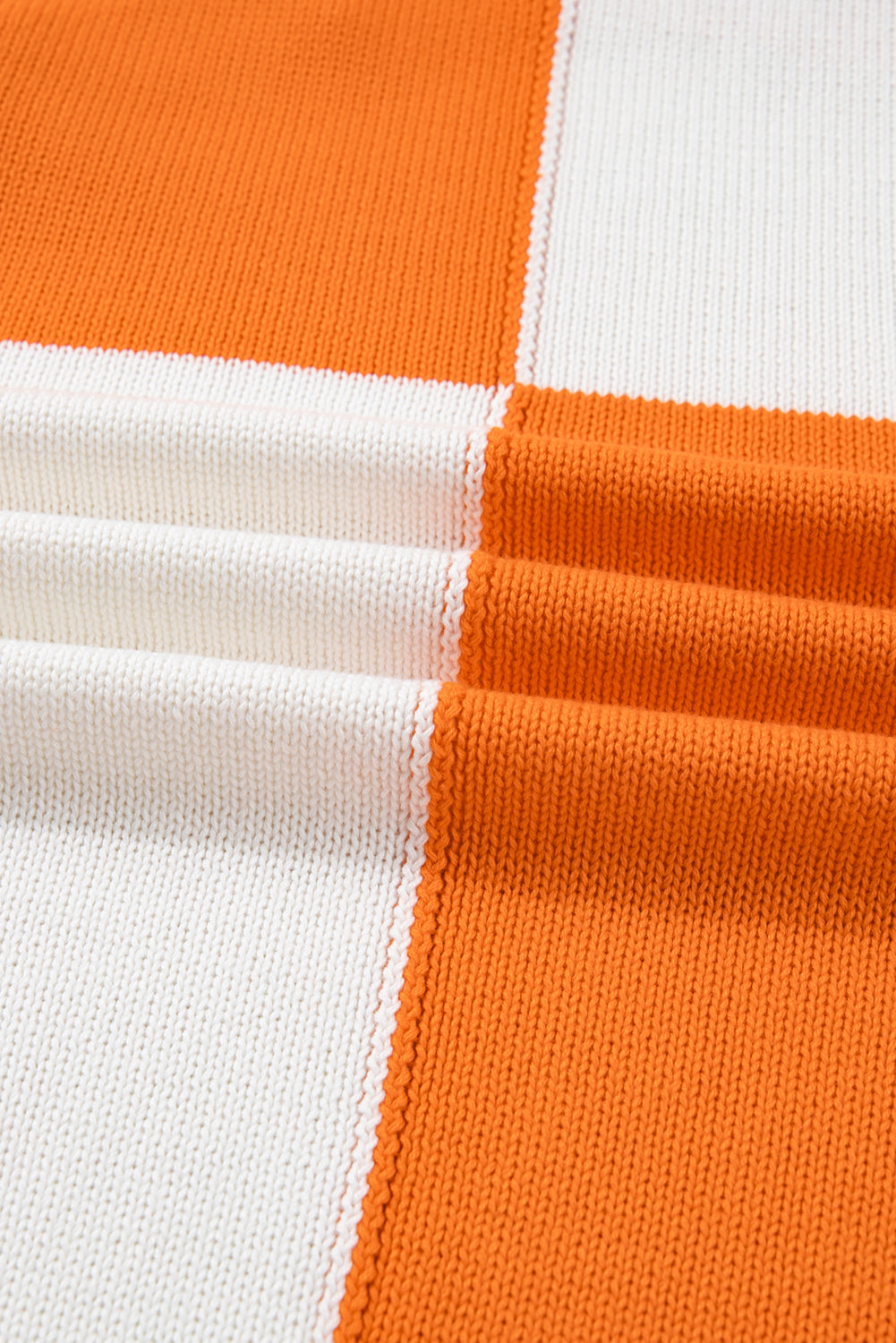 Orange Checkered Bubble Sleeve Drop Shoulder Open Cardigan eAura