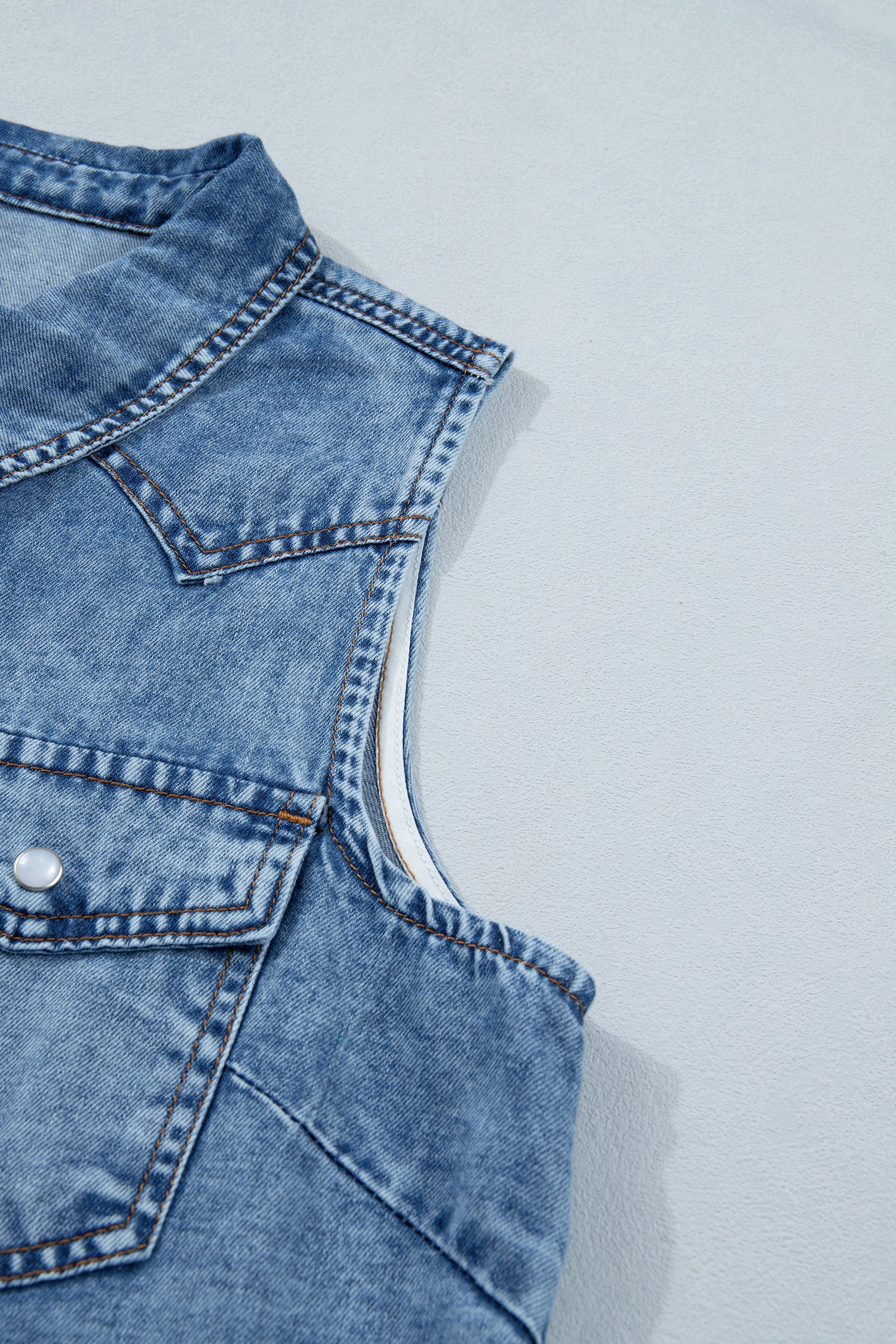 Buttoned Front Collared Denim Sleeveless Top