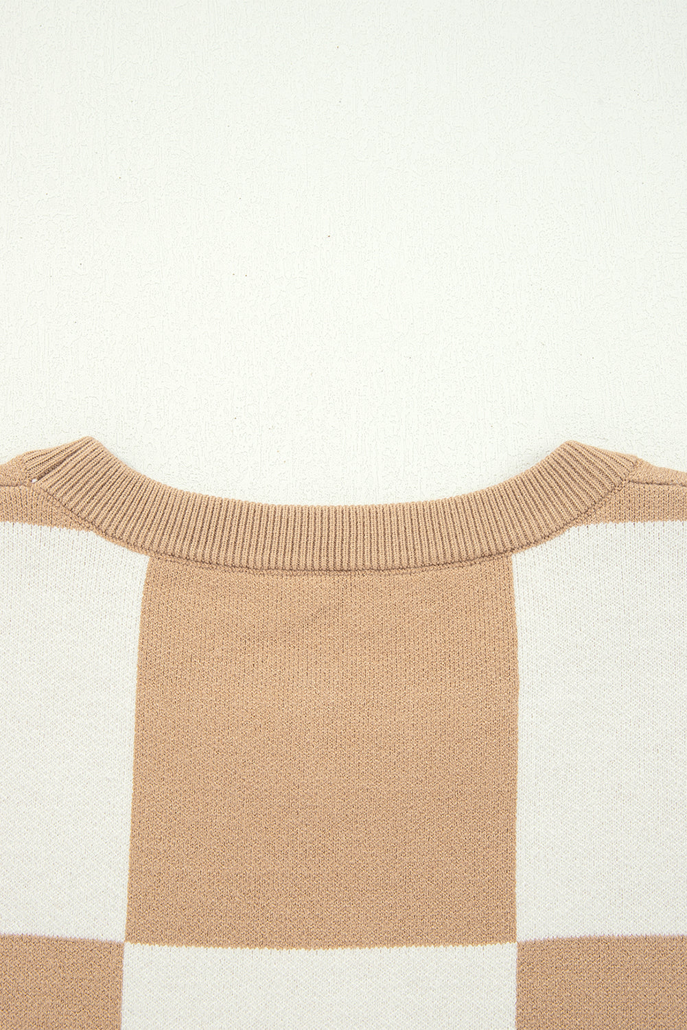 Checkered Pattern Loose Drop Shoulder Half Sleeve Sweater eAura