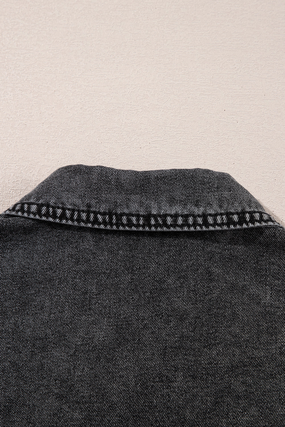 Black Short Sleeve Flap Pocket Button Up Raw Hem Denim Shirt eAura