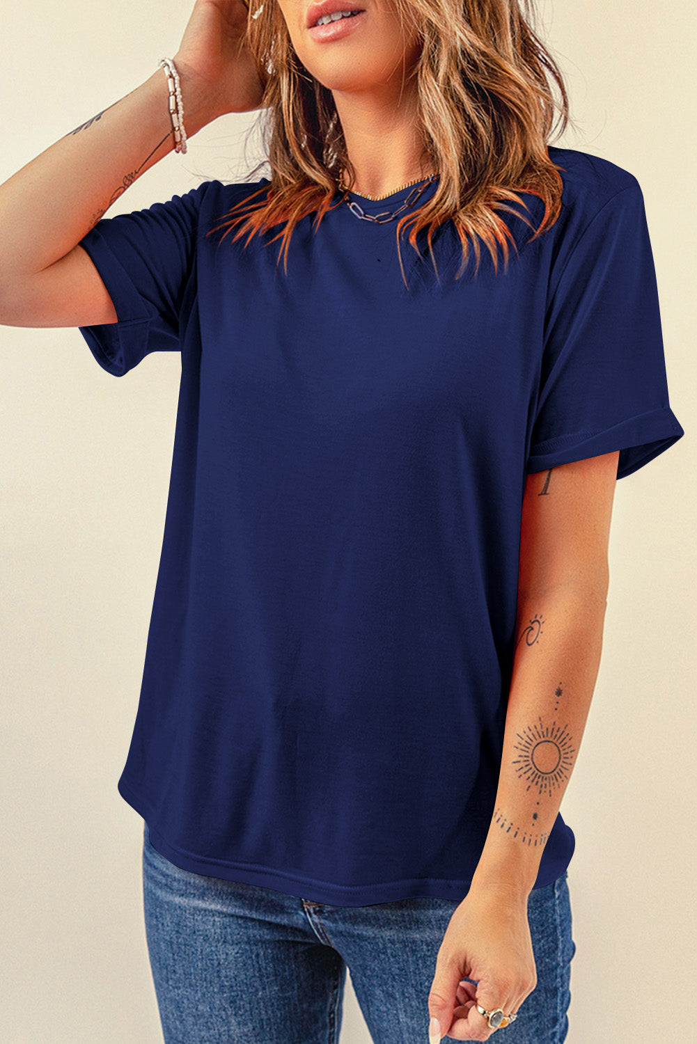 Casual Plain Crew Neck Tee T-Shirt