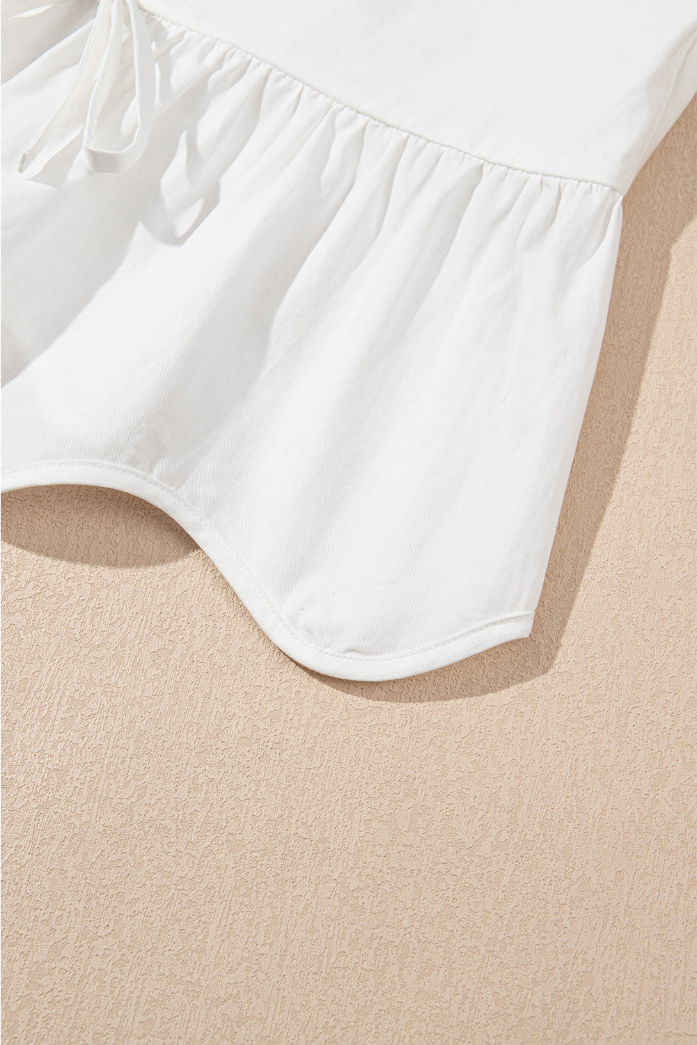 White Bow Knot Decor Square Neck Puff Sleeve Peplum Top eAura