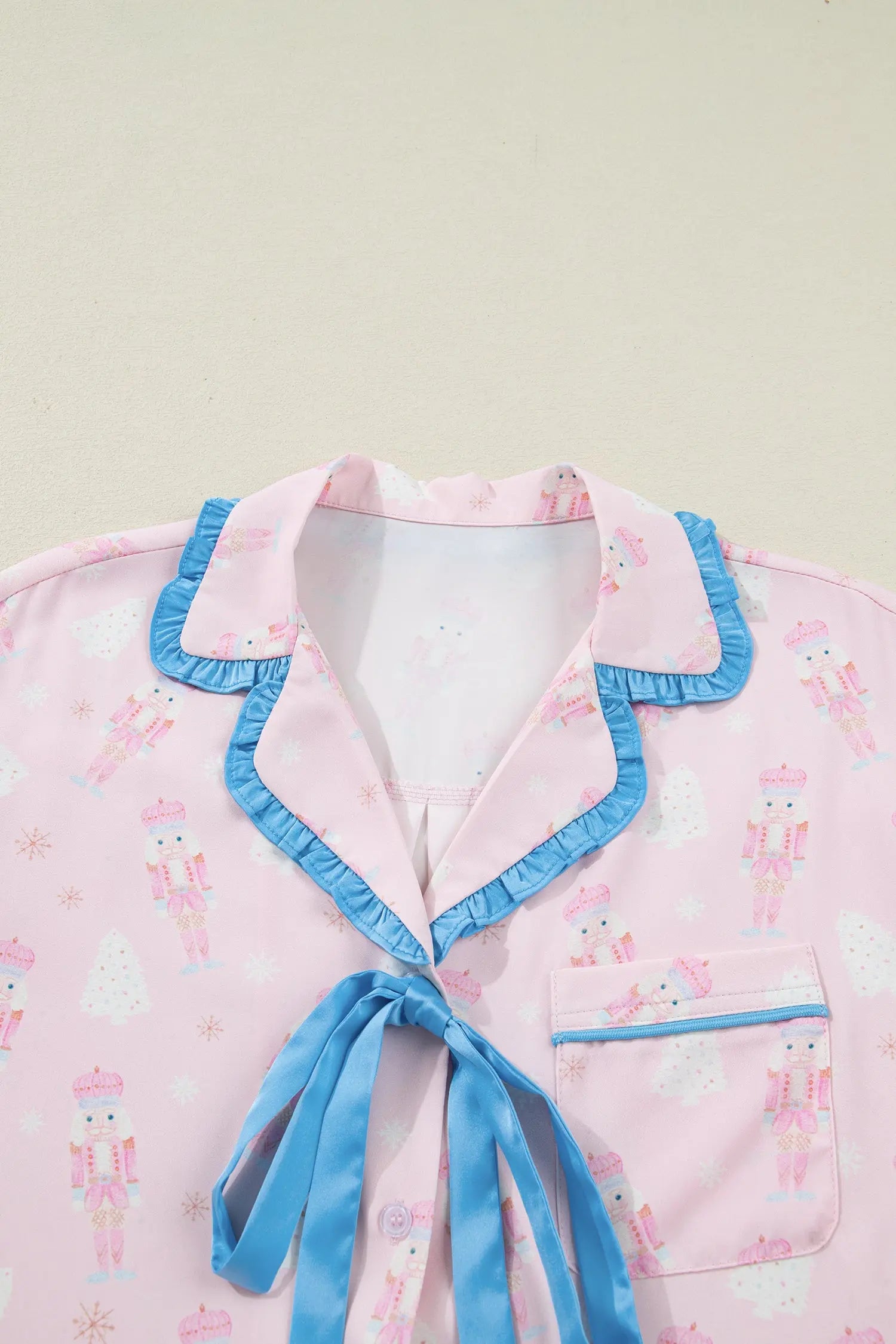 Bow Tie Front Christmas Nutcracker Long Sleeve Shirt Shorts Pajama Set - Loungewear & Sleepwear/Sleepwear