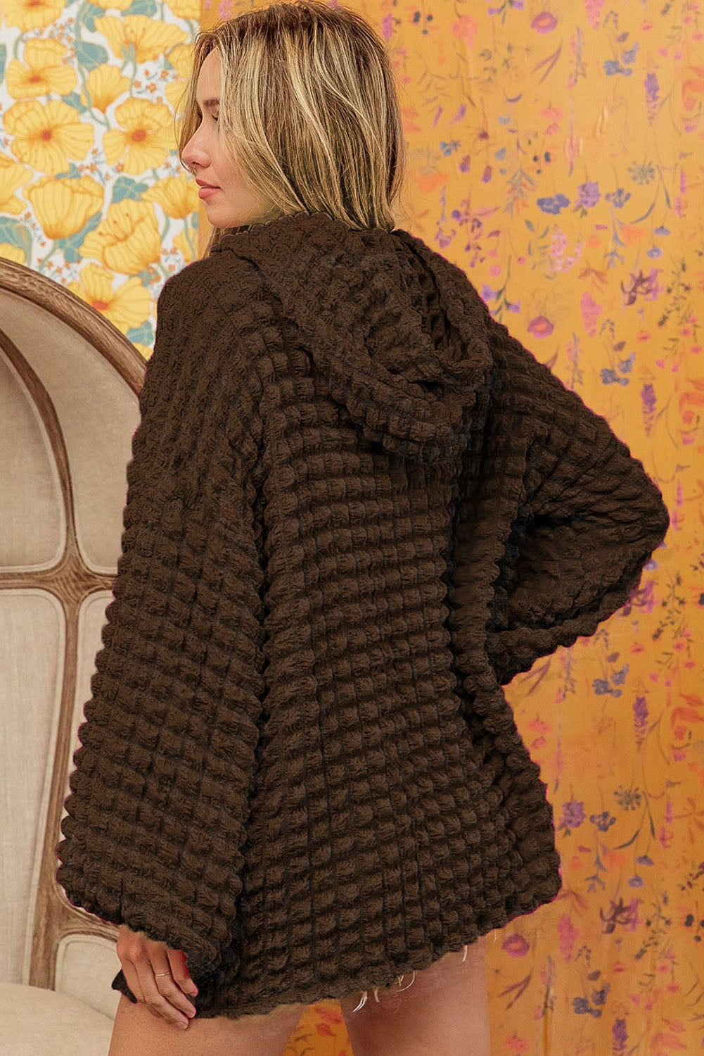 Rose Bubble Textured Waffle Hoodie eAura