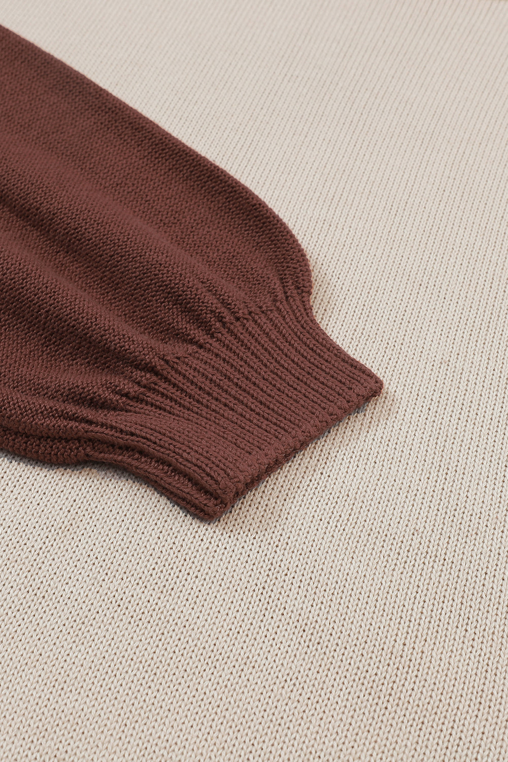 Pink Colourblock Bishop Sleeve Ribbed Trim Sweater eAura