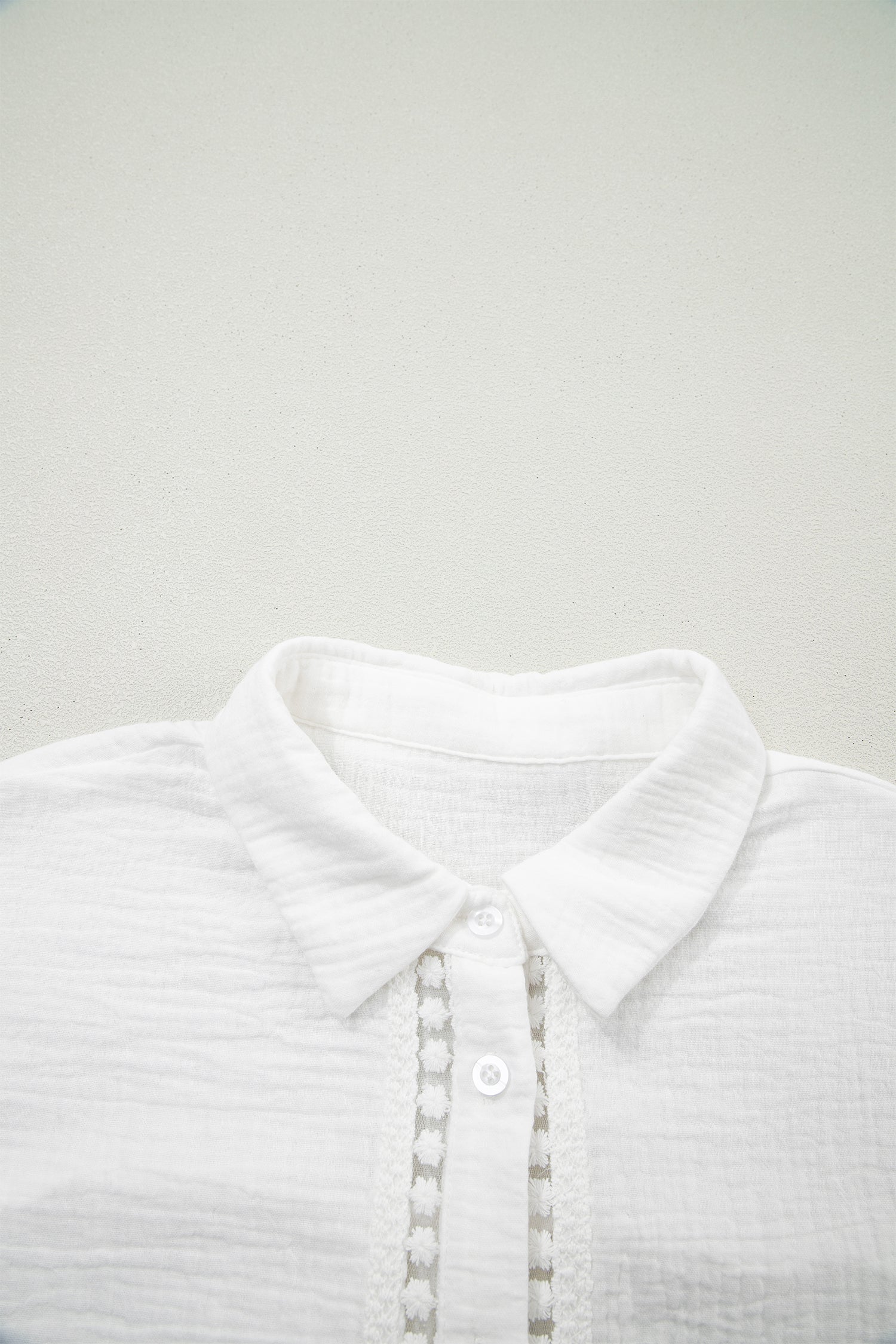 Lace Trim Cuffed Short Sleeve Textured Shirt