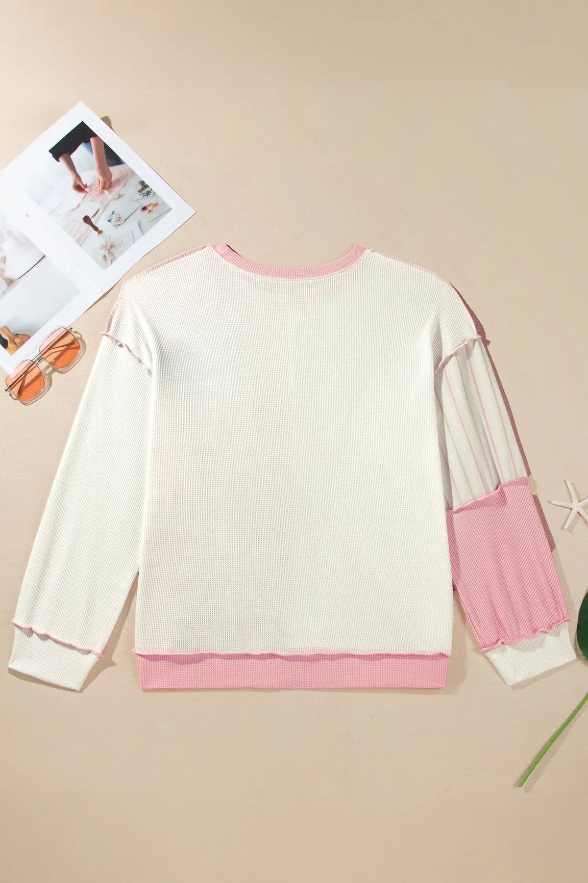 Colourblock Plaid Panel Long Sleeve Plus Size Blouse – Pink