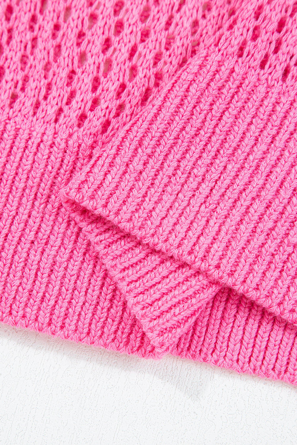 Sachet Pink Sweet Bow Decor Hollow Out Knit Drop Shoulder Sweater eAura