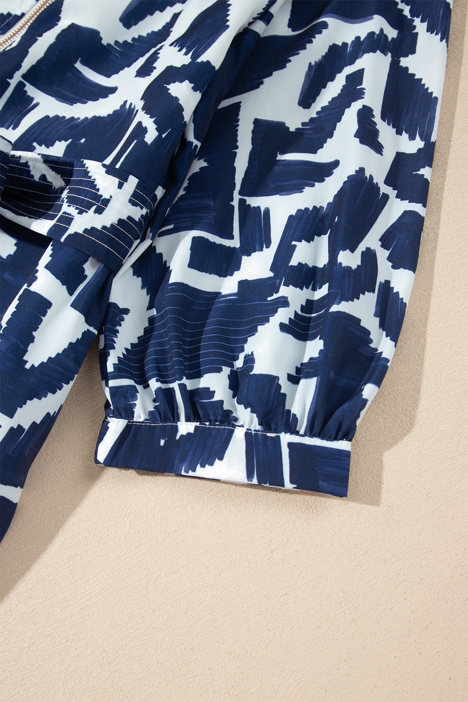 Abstract Geometric Print Zip Front Tie Waist Shift Dress – Blue