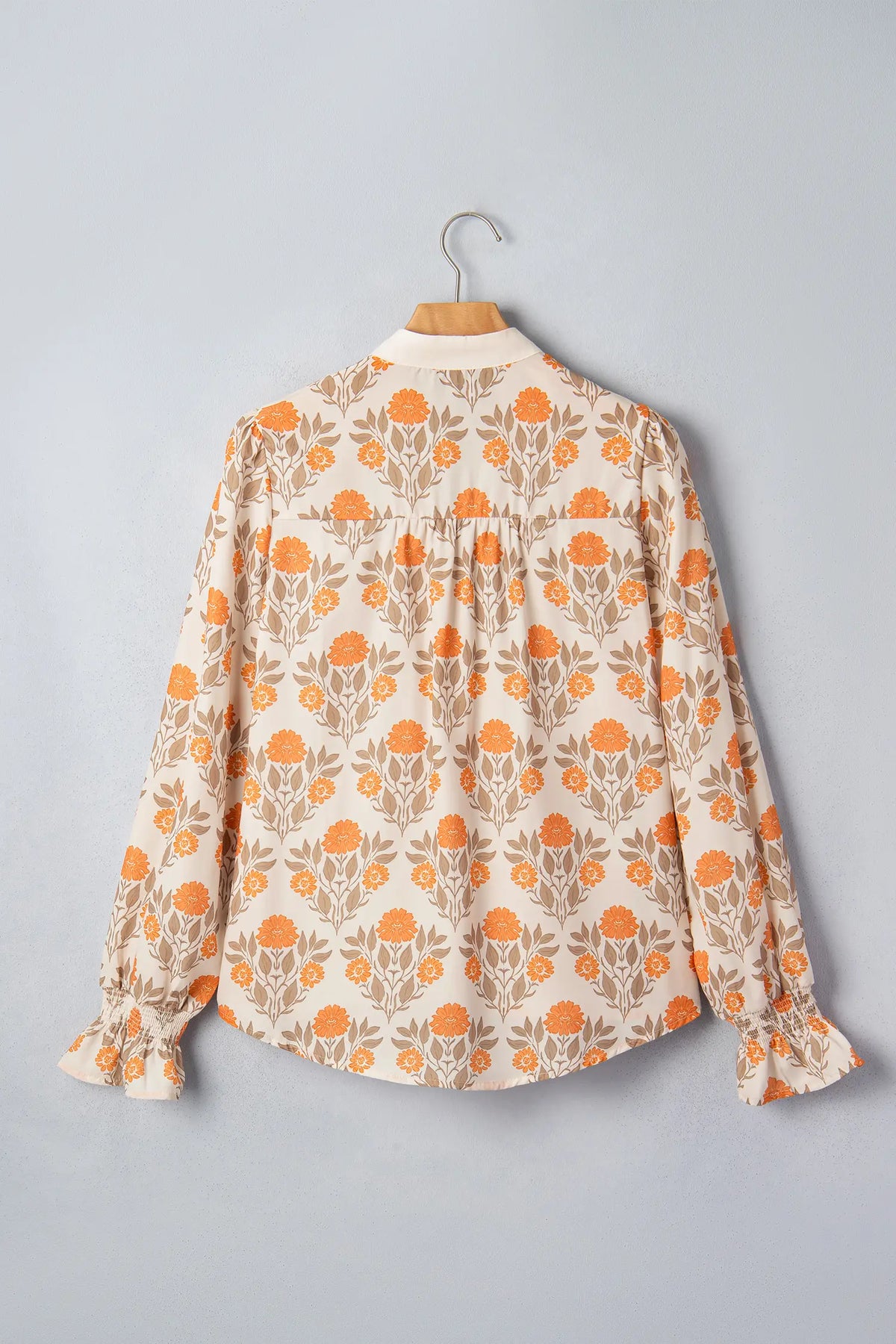 Floral Print Contrast Detail V Neck Long Sleeve Blouse – Orange