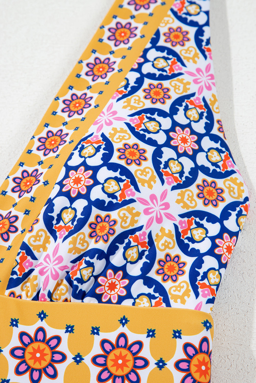 Yellow Floral Print V Neck One Piece Swimsuit eAura