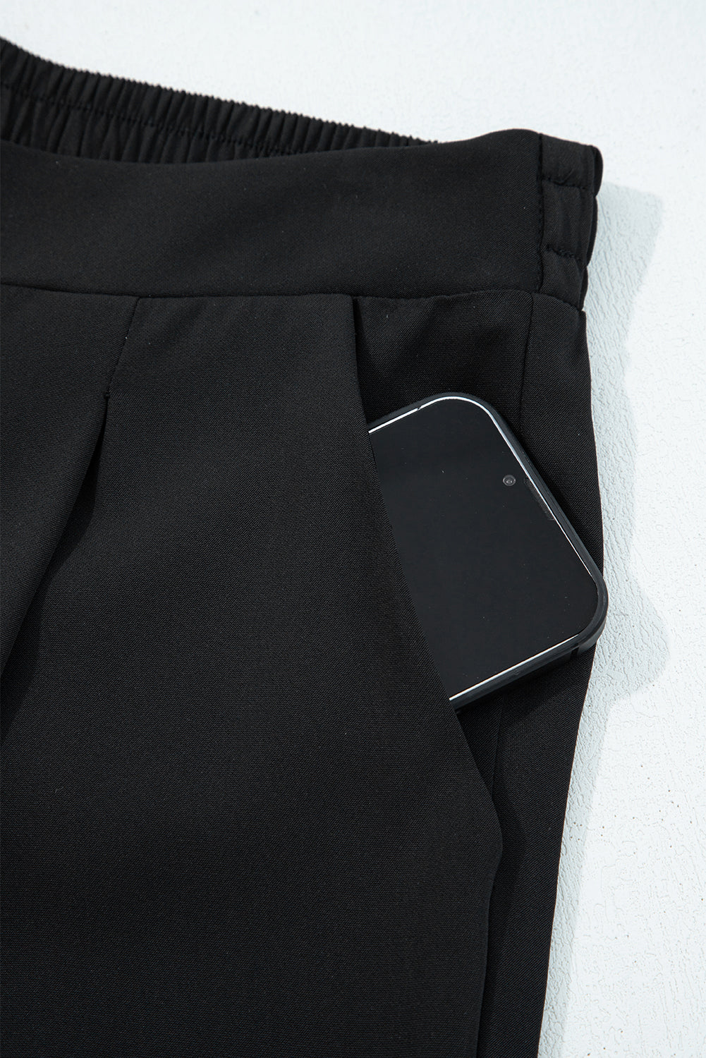 Pleated Detail Elastic High Waist Straight Trousers - eAura