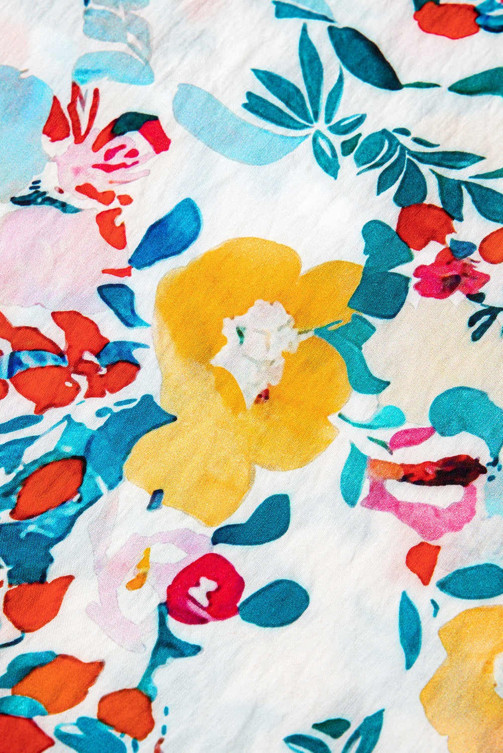 Peacock Blue Floral Print Slit V Neck Short Sleeve Blouse eAura
