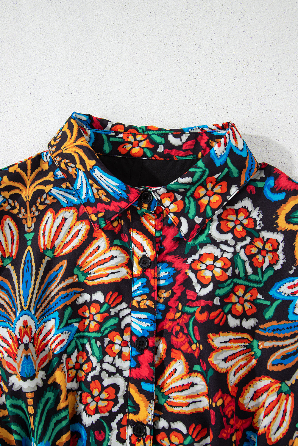 Multicolour Floral Puff Short Sleeve Shirt Mini Dress eAura