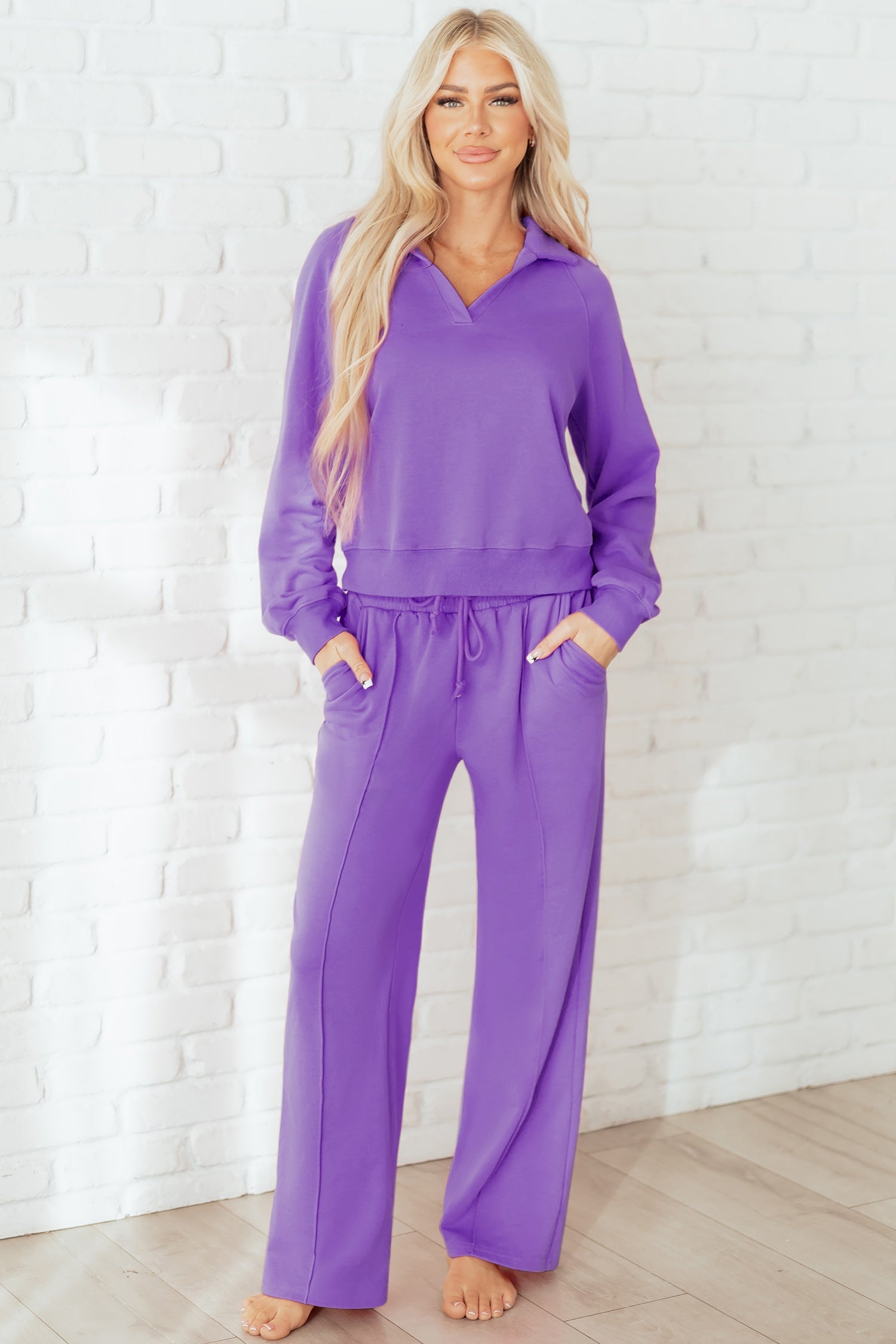 Collared Pullover and Central Seam Trousers Co-ord Set - Two Piece Sets/Pant Sets