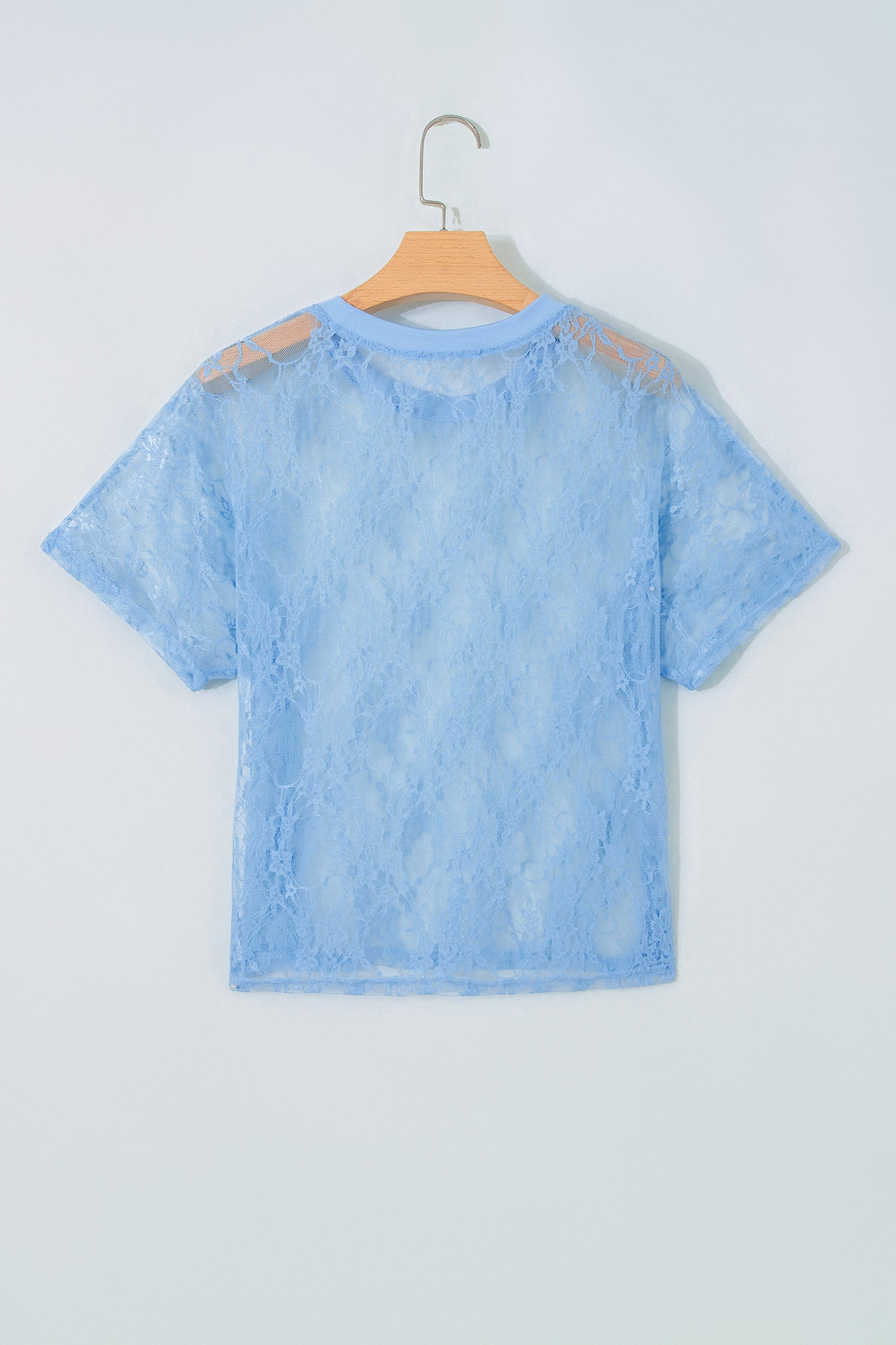 Beau Sheer Floral Lace Boxy Tee – Blue