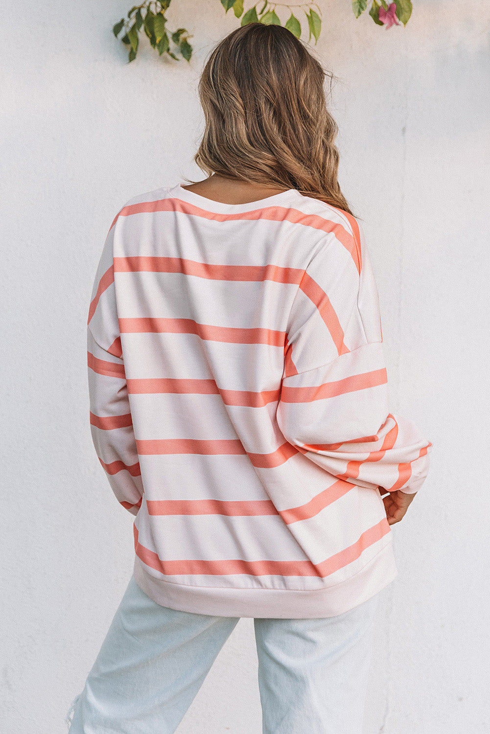 Stripe Striped Drop Shoulder Pullover Sweatshirt eAura